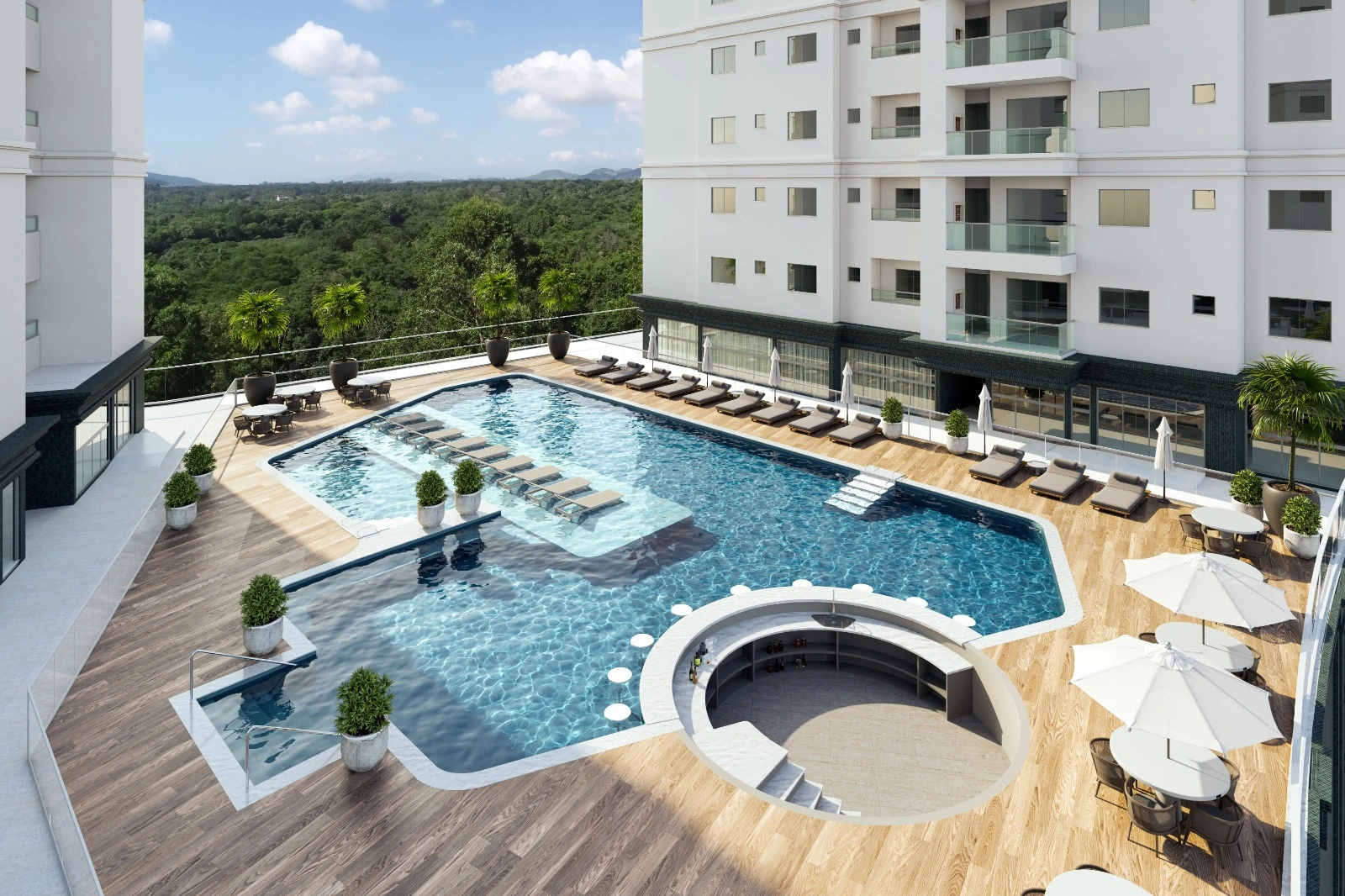 Piscina externa e bar molhado